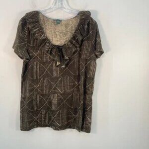 Lauren Ralph Lauren Sleeveless Ruffled Brown Blouse - XL